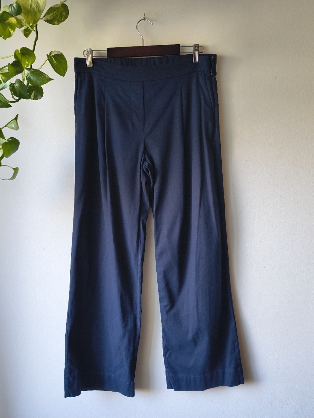 J. Jill Women’s Navy Blue Brushed-Twill Wide-Leg Trousers Pants Pleated Size 8